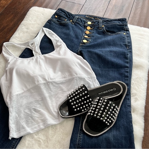 Michael Kors Selma Flare Button Front High Rise Jeans Blue Size 4 - Picture 8 of 15